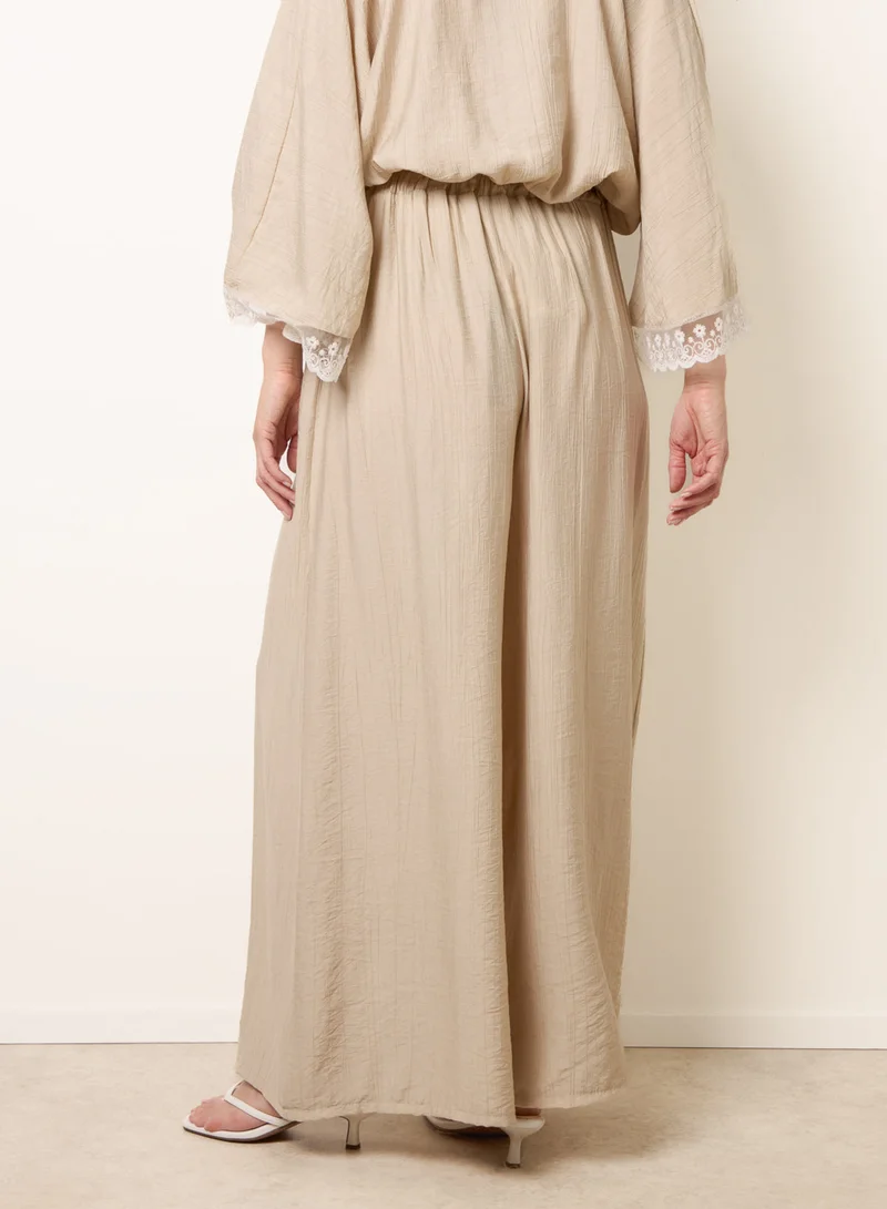 بلو فانيلا Crinkle Viscose Wide Leg Trousers