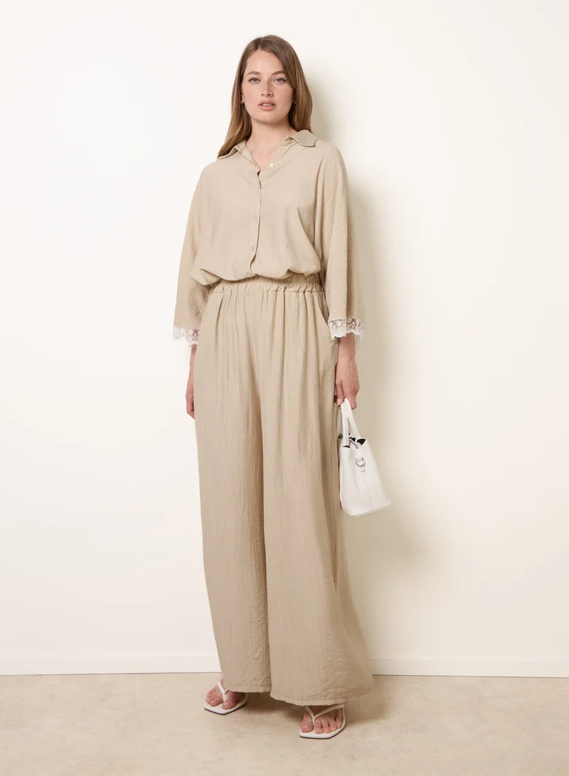 بلو فانيلا Crinkle Viscose Wide Leg Trousers
