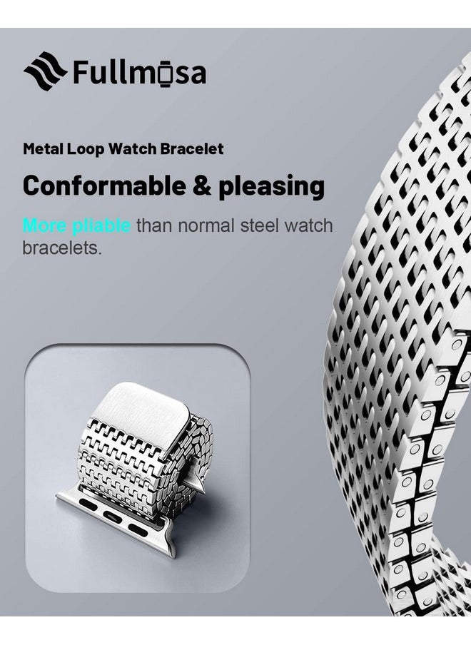Fullmosa - Fullmosa Compatible Apple Watch Band 45mm 44mm 42mm, Stainless Steel Mesh Loop Magnetic Clasp iWatch Strap with TPU Case for Apple Watch Series 9 8 7 6 5 4 3 2 1 SE SE2 (Silver) - Image 1