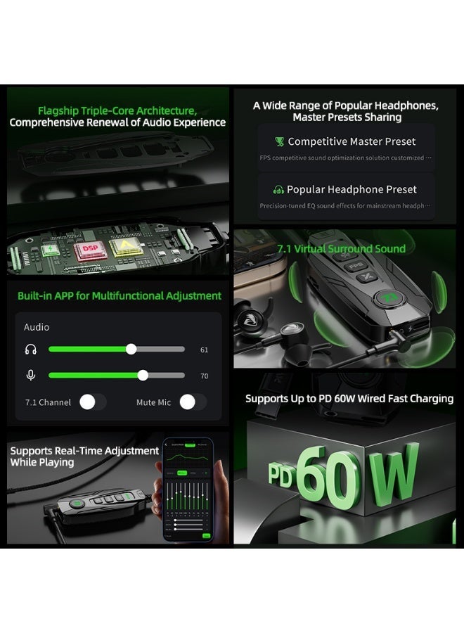 PIVA GS20 Gaming Adapter & Converter Hub Dongle, 7.1 Surround Sound Card with App Control, Type-C USB Hub, 3.5mm Audio, RGB Lighting, 60W Fast Charging, 480Mbps High-Speed Data Transfer – Compatible with RedMagic, iPad, iPhone & Laptops - Image 4