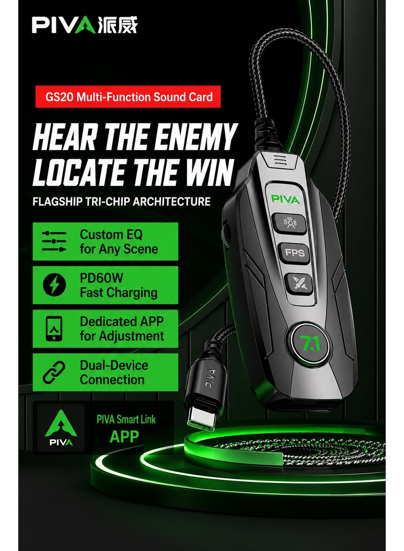 PIVA GS20 Gaming Adapter & Converter Hub Dongle, 7.1 Surround Sound Card with App Control, Type-C USB Hub, 3.5mm Audio, RGB Lighting, 60W Fast Charging, 480Mbps High-Speed Data Transfer – Compatible with RedMagic, iPad, iPhone & Laptops - Image 2