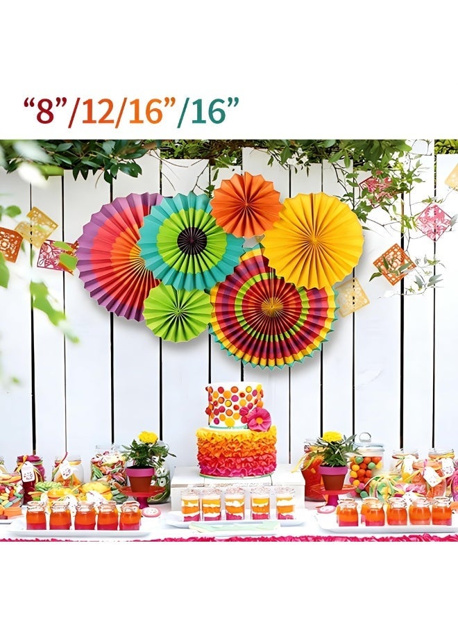 Amscan 6 Piece Summer Shell Paper Fan Decoration Colorful Hanging Paper Fans - Assorted 8/12/16 Inch Fiesta Decor for Party Backdrop & Photo Booth - Image 4