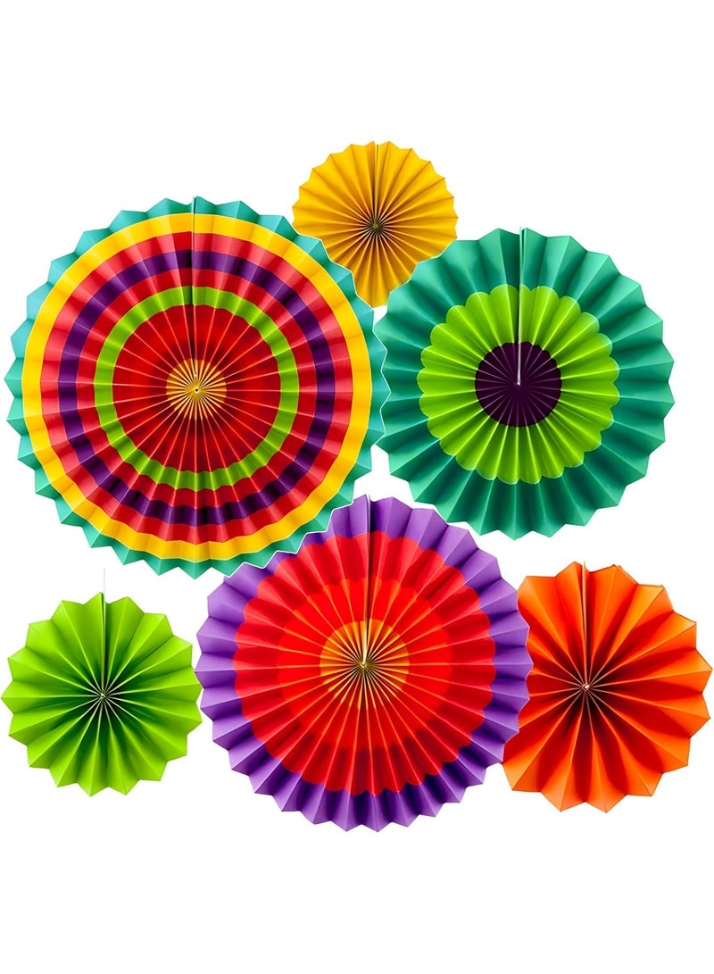 Amscan 6 Piece Summer Shell Paper Fan Decoration Colorful Hanging Paper Fans - Assorted 8/12/16 Inch Fiesta Decor for Party Backdrop & Photo Booth - Image 1