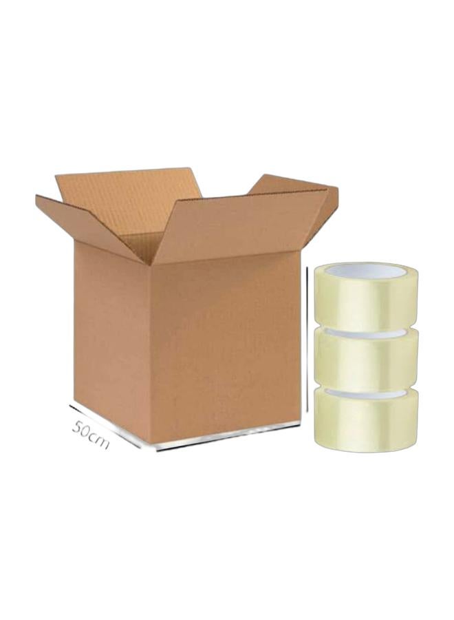 مجموعة تغليف متكاملة — 5 صناديق كرتونية قوية 50×50×50 سم + 3 شرائط تغليف شفافة — حل مثالي للشحن والتخزين والتعبئة الآمنة - Image 1