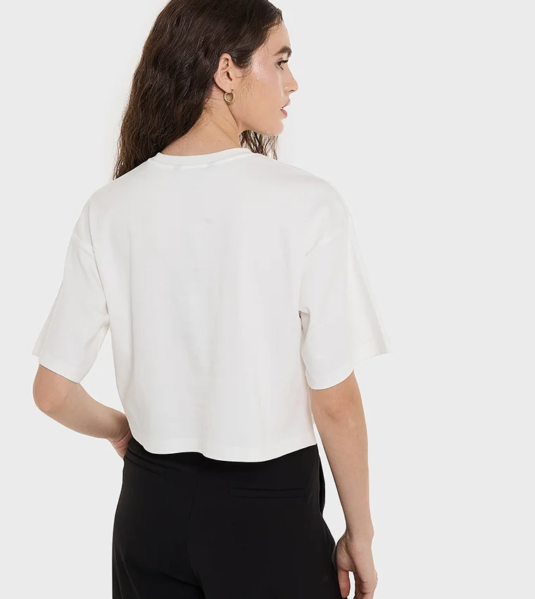 بي سي بي جي BCBG Crop T Shirt With Logo Embroidery