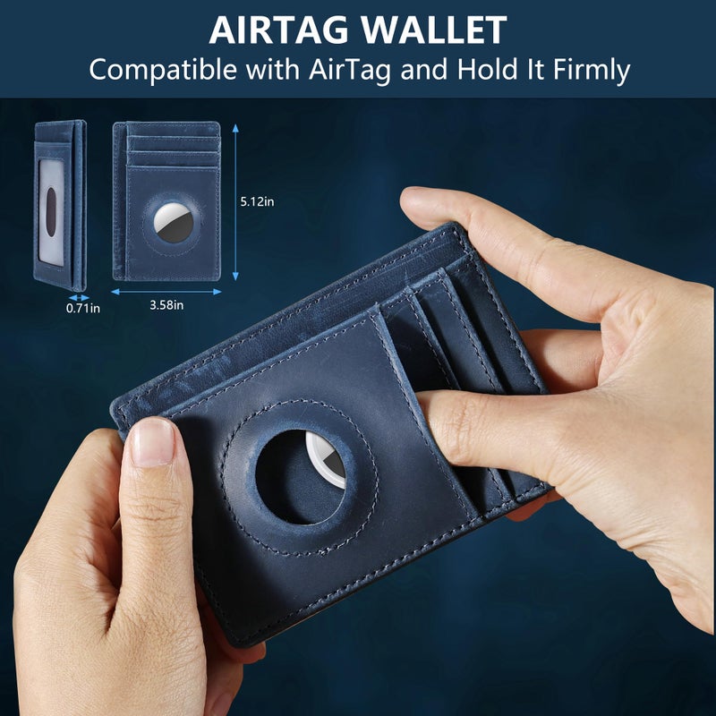 Hawanik حامل هوانيك لمحفظة AirTag جلد حقيقي نحيف بسيط حامل بطاقات متوافق مع AirTag - Image 5