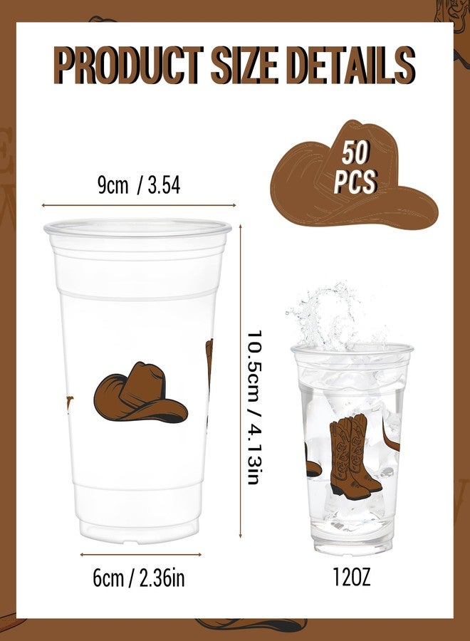 HYMENEX 50Pcs Western Cowboy Plastic Cups, 12 oz Brown Cowboy Party Cups for Preppy Party Decoration Western Birthday Party Supplies - Image 2