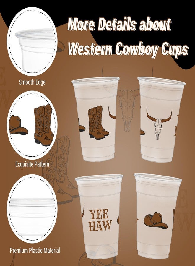 HYMENEX 50Pcs Western Cowboy Plastic Cups, 12 oz Brown Cowboy Party Cups for Preppy Party Decoration Western Birthday Party Supplies - Image 3