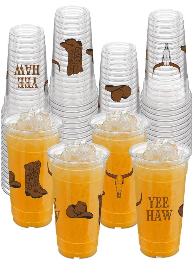 HYMENEX 50Pcs Western Cowboy Plastic Cups, 12 oz Brown Cowboy Party Cups for Preppy Party Decoration Western Birthday Party Supplies - Image 1