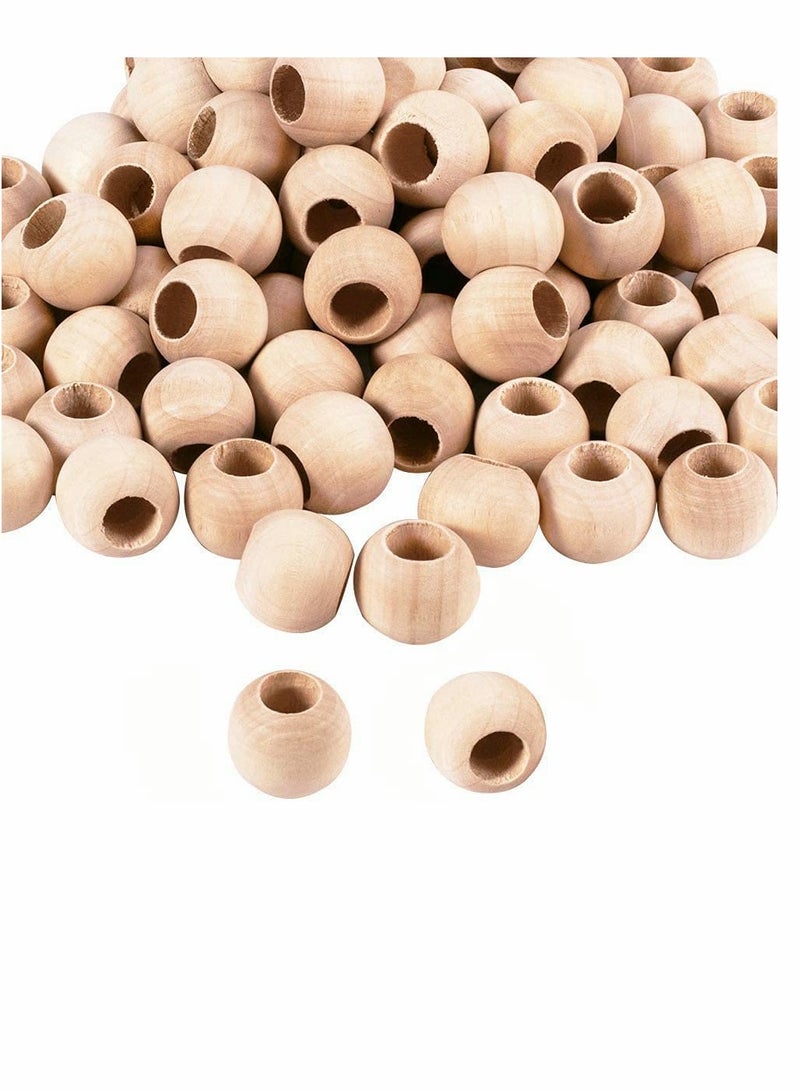 Wooden Beads Set for Crafts DIY Handmade Decorations Jewelry Making, Beading Garland Farmhouse Decor - Round Shape, 120 Pack, 9mm Hole Size - Image 1