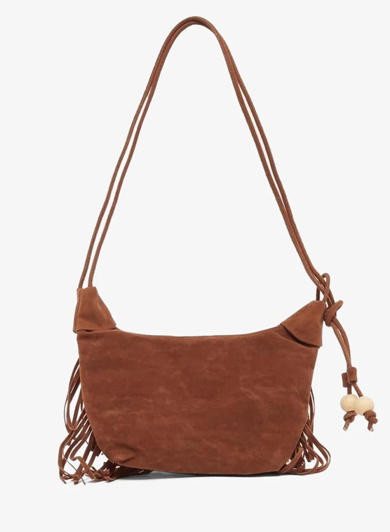 Styli Brown Suede Fringed Shoulder Bag