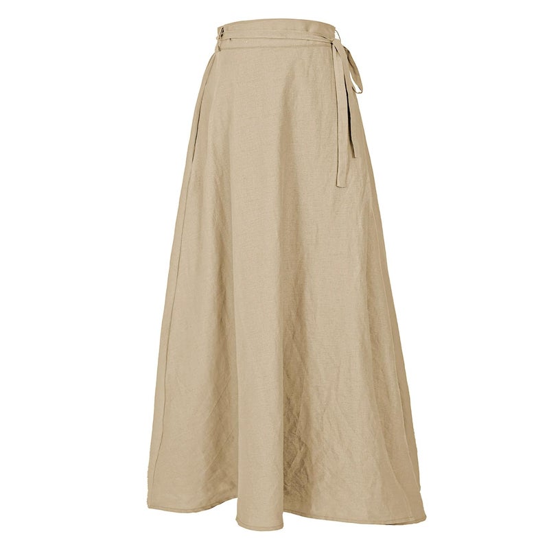 Rainday Women's Linen Wrap Skirt Casual Maxi Skirt Vintage A line Linen Skirt(Z2973YE,S) - Image 5
