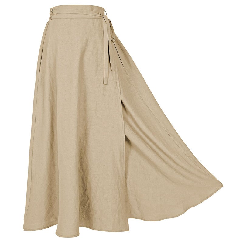 Rainday Women's Linen Wrap Skirt Casual Maxi Skirt Vintage A line Linen Skirt(Z2973YE,S) - Image 3