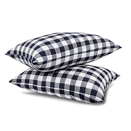 JY Hotel Collection Bed Pillows for Sleeping - Queen Size, Set of 2 - Soft Allergy Friendly, Cooling, Luxury Gel Pillow for Back, Stomach or Side Sleepers in Cotton Multi Check Size 16 * 27 inch - Image 1