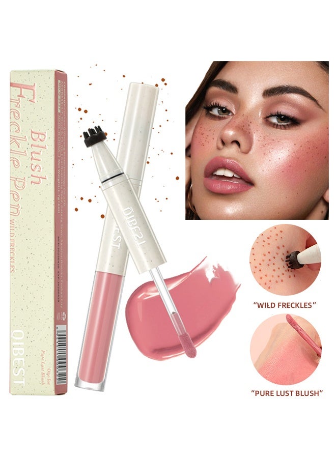 QiBest Blush Freckle Pen 2 in 1 Natural Lifelike Brown Freckle Stamp Pen, Pinke Liquid Blush for Natural Sunkissed Makeup,Waterproof Long Lasting Quick Dry Freckle Marker Pen - Image 1