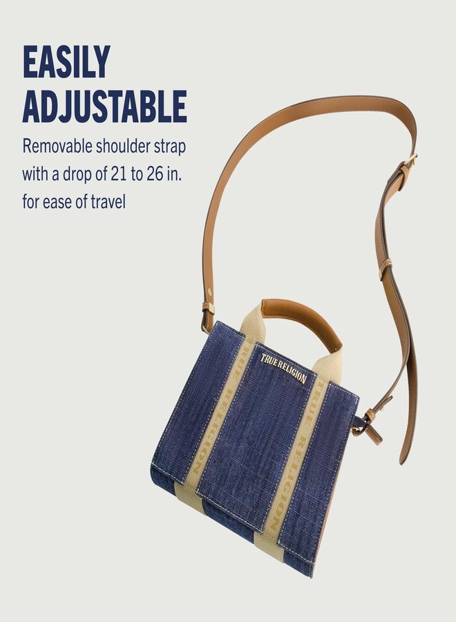 True Religion Tote Bag, Women's Mini Box Handbag with Adjustable Shoulder Strap and Front Pocket, Dark Denim - Image 4