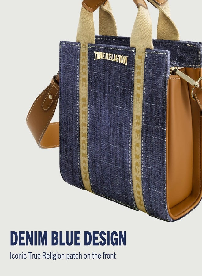 True Religion Tote Bag, Women's Mini Box Handbag with Adjustable Shoulder Strap and Front Pocket, Dark Denim - Image 3