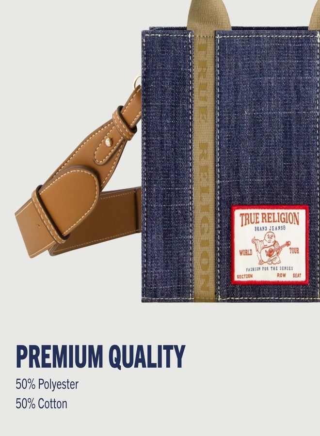 True Religion Tote Bag, Women's Mini Box Handbag with Adjustable Shoulder Strap and Front Pocket, Dark Denim - Image 5