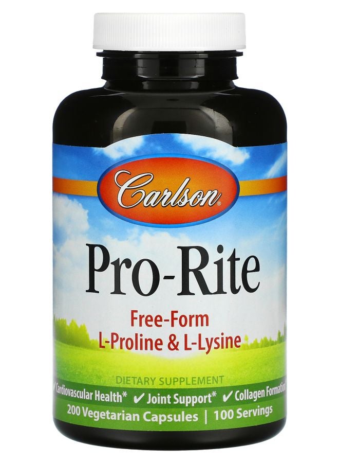 Carlson Pro-Rite Free-Form L-Proline & L-Lysine 200 Vegetarian Capsules