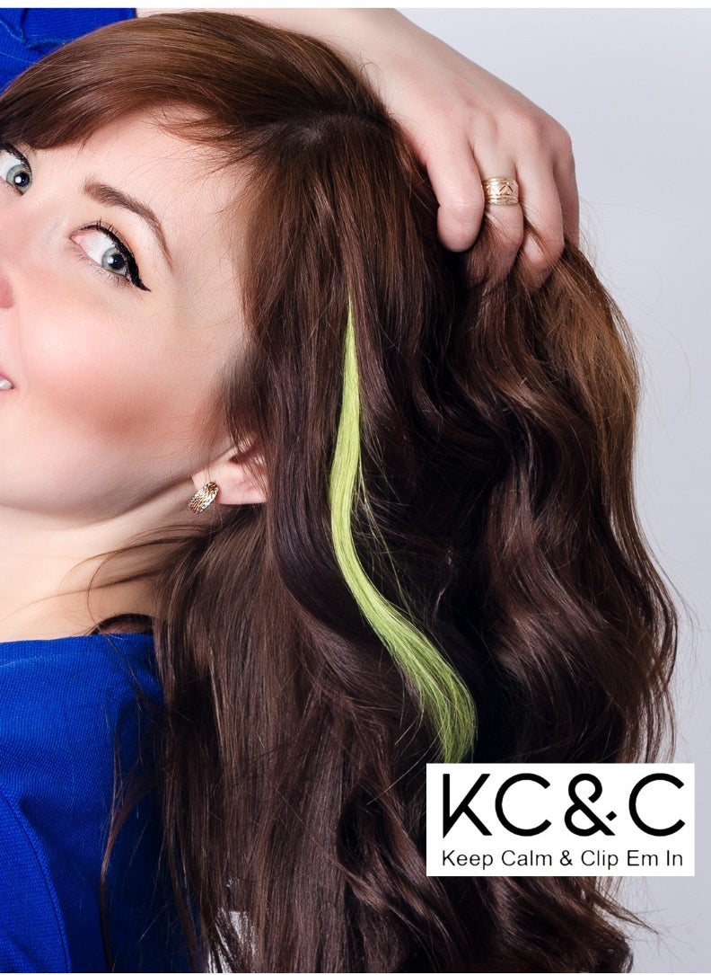 Keep Calm and Clip Em In Lime Green Highlights Clip-in Remy Hair Extension  - Image 2