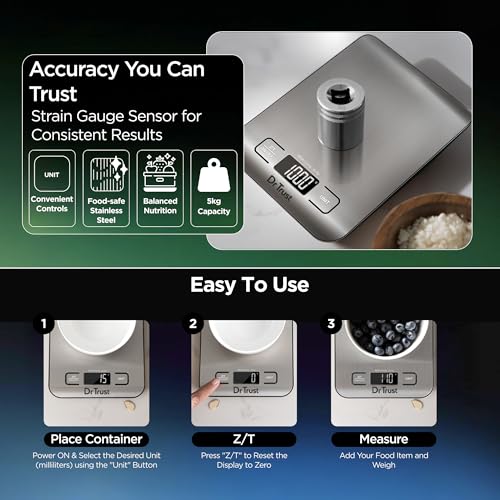 Dr Trust USA Stainless Steel Electronic Kitchen Digital Scale Weighing Machine For Health, Fitness, Diet, Nutrition, Cooking and Home Baking with Touch Button, Tare Function (5 Kg)-529 - Image 5