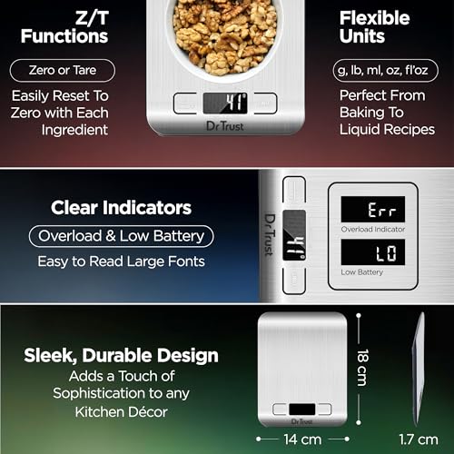 Dr Trust USA Stainless Steel Electronic Kitchen Digital Scale Weighing Machine For Health, Fitness, Diet, Nutrition, Cooking and Home Baking with Touch Button, Tare Function (5 Kg)-529 - Image 3