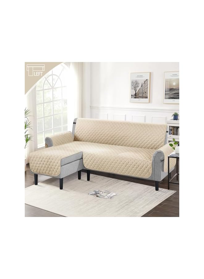 The Bros Couch Slipcover, L Shape Sofa Cover Sectional Couch Chaise Lounge Cover Double - Sided Reversible Sofa Cover Furniture Protector with Elastic Straps Cover for Home Kids Pets (Khaki, XL) - Image 2