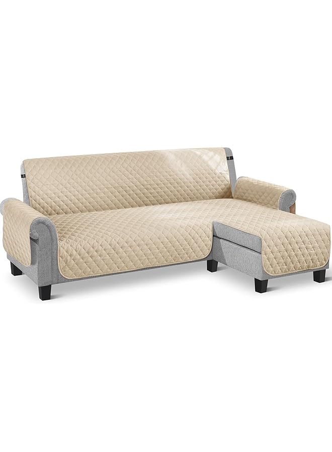 The Bros Couch Slipcover, L Shape Sofa Cover Sectional Couch Chaise Lounge Cover Double - Sided Reversible Sofa Cover Furniture Protector with Elastic Straps Cover for Home Kids Pets (Khaki, XL) - Image 1