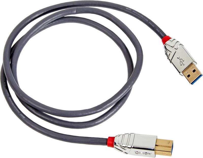 ليندا LINDY 36661 كابل USB 3.0 من النوع A إلى B، خط كرومو - رمادي، 1 متر - Image 1