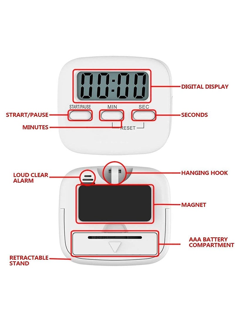 REDUCK REDUCK Digital Kitchen Timer Stopwatch Large LCD Loud Alarm Magnetic Stand Countdown for Cooking Baking Study Shower Bathroom Oven White with Flashing Light Retractable Stand  - Image 4