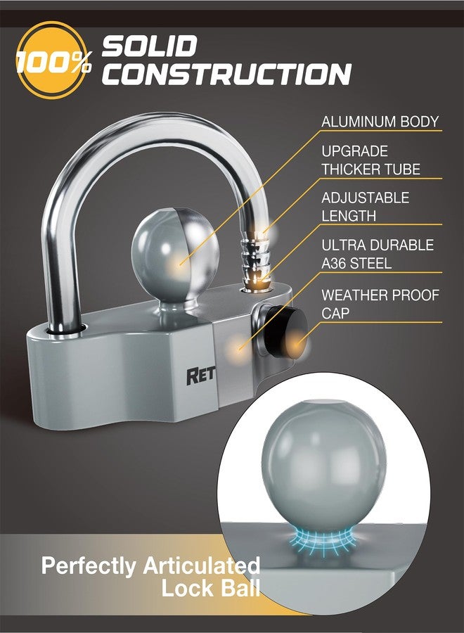 RETRUE Universal Coupler Lock Heavy Duty Trailer Hitch Locks Ball Hitch Tow Hitch Lock for 1-7/8 Inch, 2 Inch, 2-5/16 Inch Couplers, Grey - Image 3