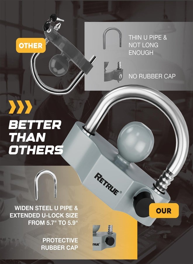 RETRUE Universal Coupler Lock Heavy Duty Trailer Hitch Locks Ball Hitch Tow Hitch Lock for 1-7/8 Inch, 2 Inch, 2-5/16 Inch Couplers, Grey - Image 5