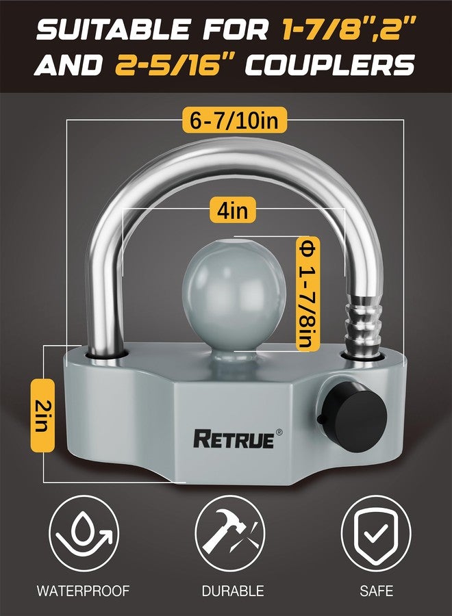 RETRUE Universal Coupler Lock Heavy Duty Trailer Hitch Locks Ball Hitch Tow Hitch Lock for 1-7/8 Inch, 2 Inch, 2-5/16 Inch Couplers, Grey - Image 2
