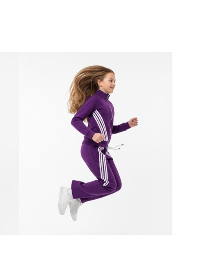 Caesar Girls' winter tracksuit with velvet lining and striped design - Image 4