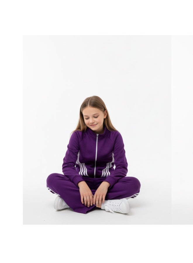 Caesar Girls' winter tracksuit with velvet lining and striped design - Image 2
