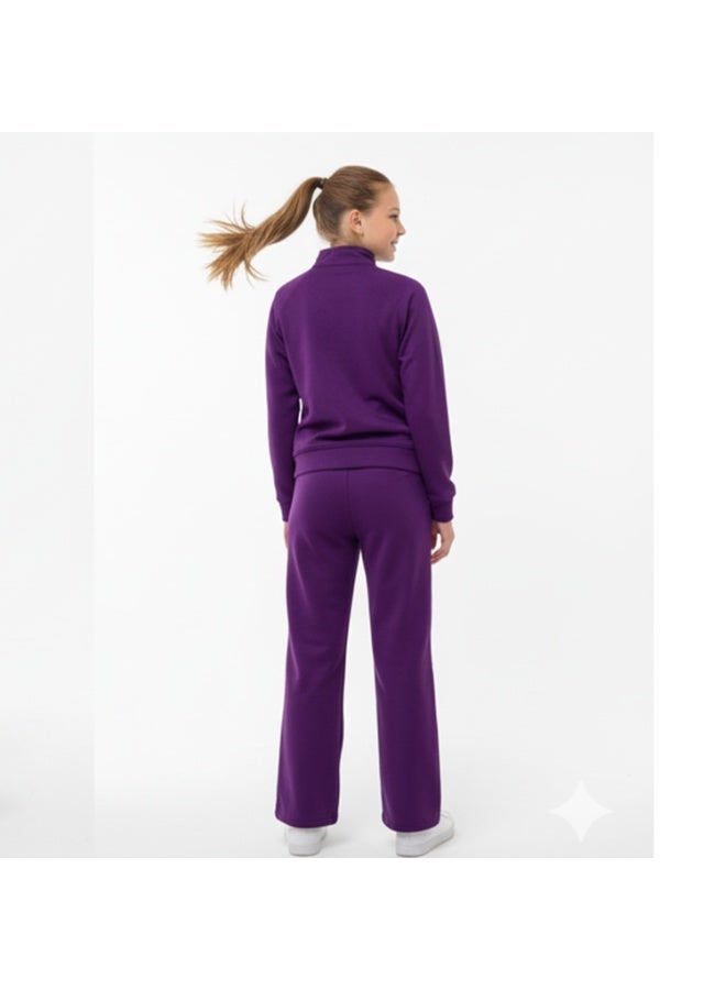 Caesar Girls' winter tracksuit with velvet lining and striped design - Image 3