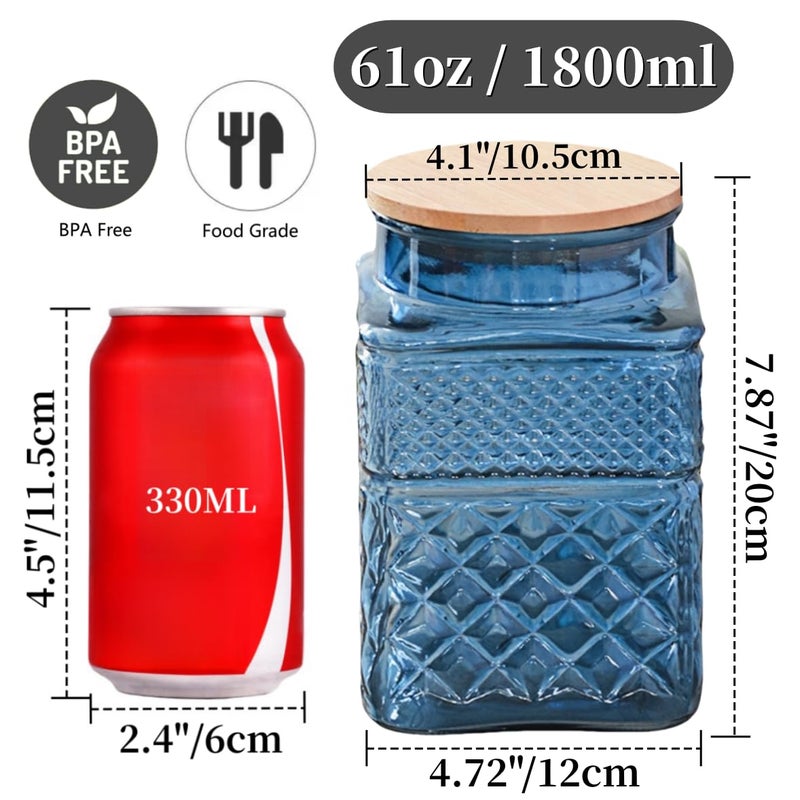 ANSQU Square Glass Canister, 61oz Candy Jar with Lid, Glass Food Storage Containers for Ground Coffee, Tea, Sugar, Decorative Mason Jar Cookie Jars (Blue) - Image 2