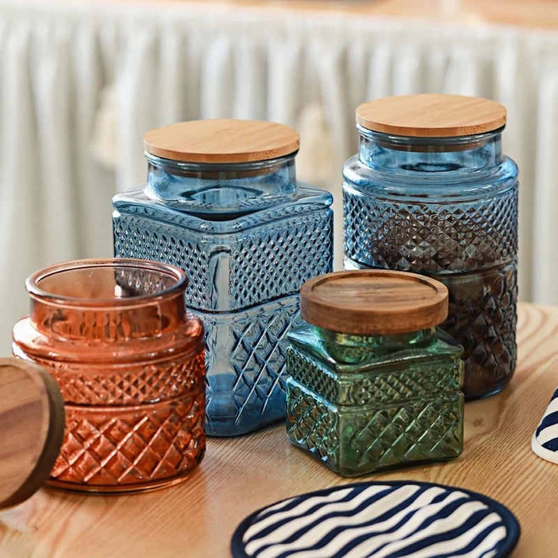 ANSQU Square Glass Canister, 61oz Candy Jar with Lid, Glass Food Storage Containers for Ground Coffee, Tea, Sugar, Decorative Mason Jar Cookie Jars (Blue) - Image 4