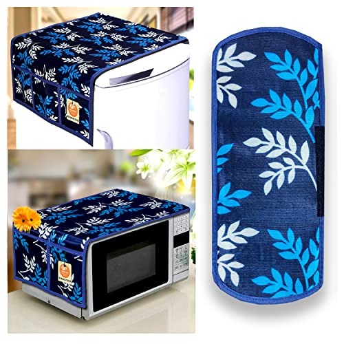 KANUSHI Industries® Fridge Covers/Refrigerator Cover + 1 Pc Handle Cover + 1 Pc Microwave/Oven Cover for Top (Color- Blue)(Copy-FRI+Micro-Blue-Small-LEVS+1 Handle) - Image 1