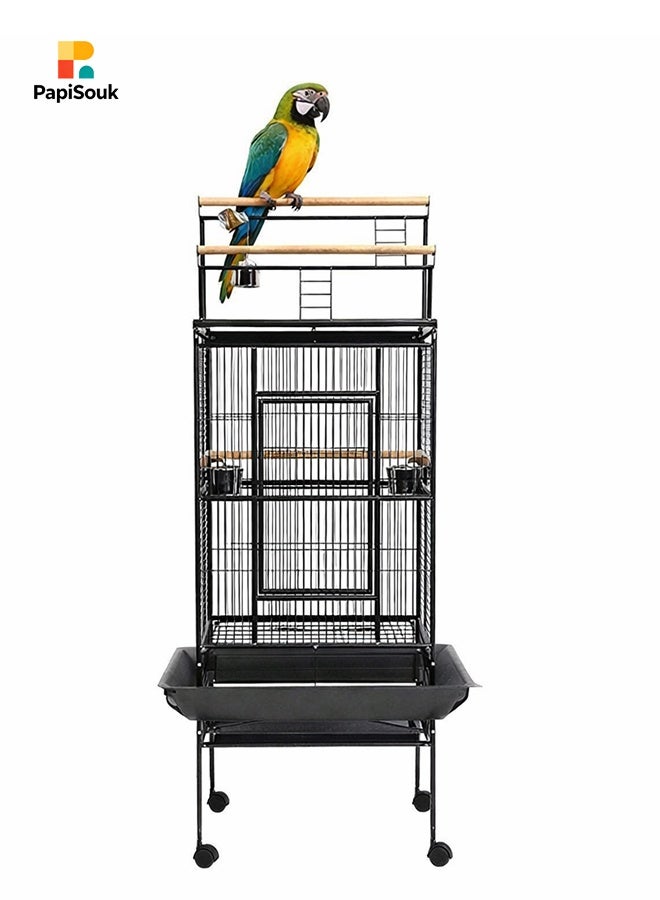 PapiSouk Iron Standing Large Play Top Bird Cage – XL Ultra Wide Parrot Villa for African Grey, Quaker, Cockatiel, Conure & Lovebirds | Includes Removable Trays, Perches & Feeding Doors - Image 1