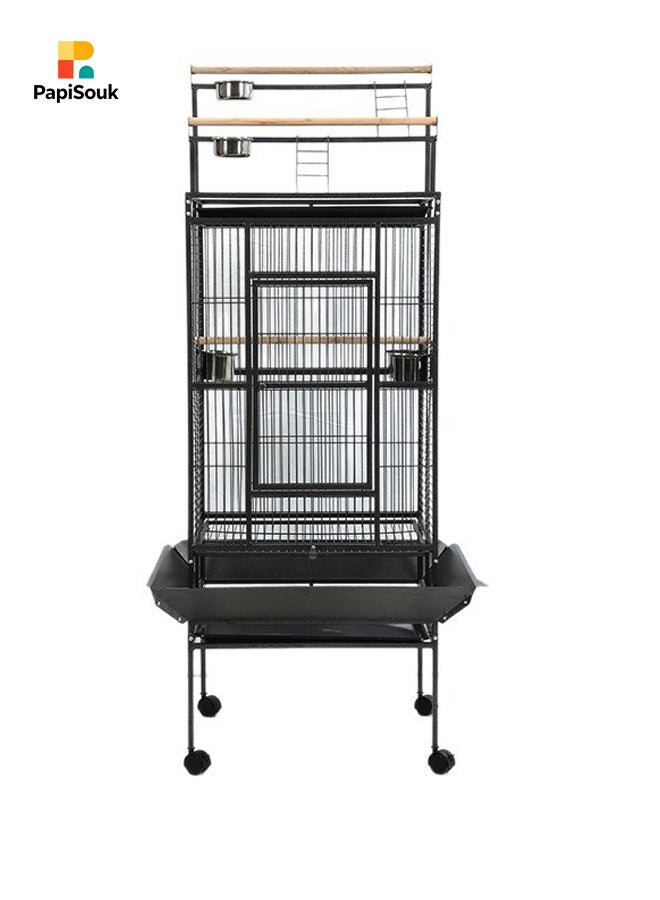 PapiSouk Iron Standing Large Play Top Bird Cage – XL Ultra Wide Parrot Villa for African Grey, Quaker, Cockatiel, Conure & Lovebirds | Includes Removable Trays, Perches & Feeding Doors - Image 3