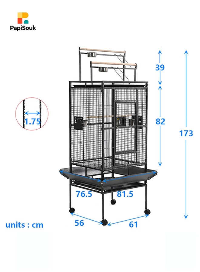 PapiSouk Iron Standing Large Play Top Bird Cage – XL Ultra Wide Parrot Villa for African Grey, Quaker, Cockatiel, Conure & Lovebirds | Includes Removable Trays, Perches & Feeding Doors - Image 2