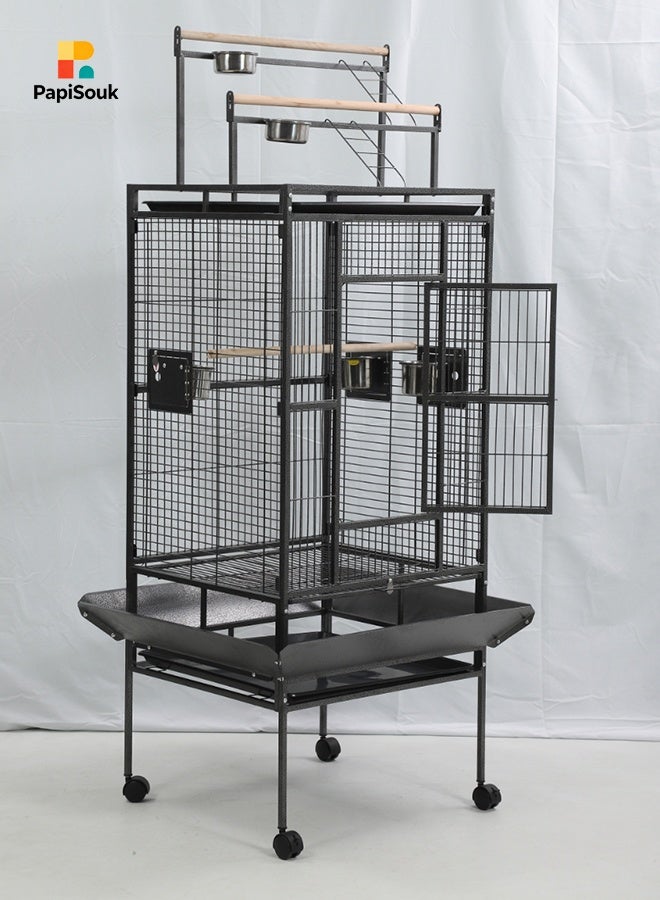 PapiSouk Iron Standing Large Play Top Bird Cage – XL Ultra Wide Parrot Villa for African Grey, Quaker, Cockatiel, Conure & Lovebirds | Includes Removable Trays, Perches & Feeding Doors - Image 4