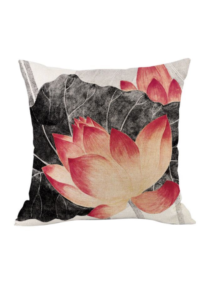 NIBEMINENT Lotus Printed Cushion Cover Beige/Red/Black 45x45cm 