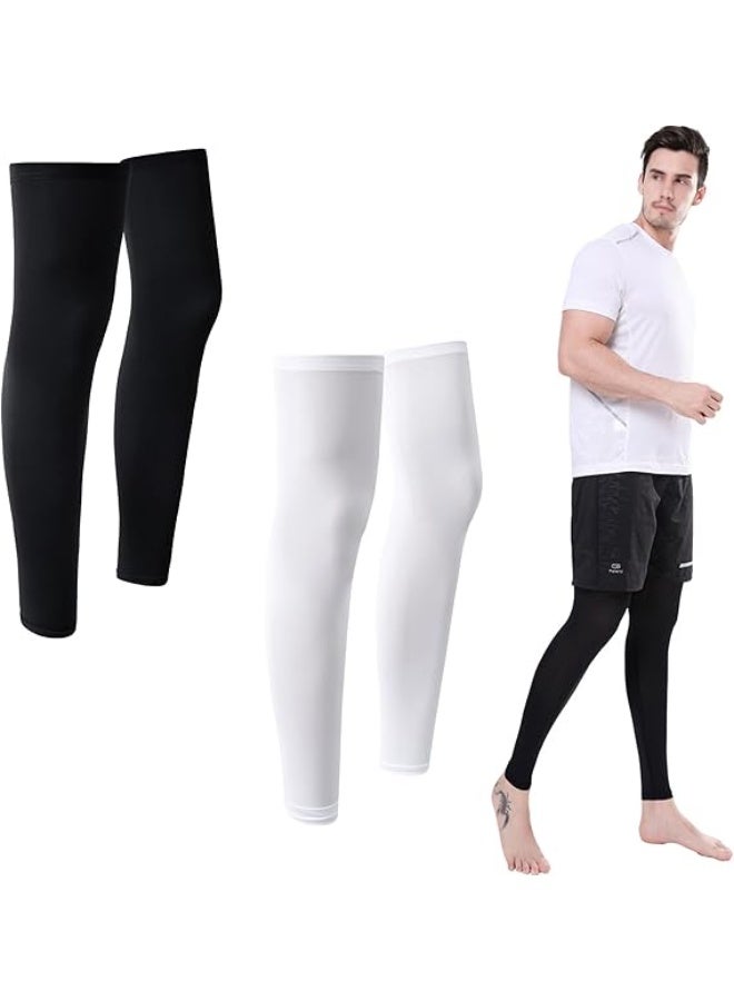 فاييت زوجان من أكمام الساق الضاغطة القابلة للتنفس، ودعم طويل للركبة والساق مع حماية من الأشعة فوق البنفسجية، وأكمام رياضية غير قابلة للانزلاق للجري وركوب الدراجات وكرة القدم وكرة السلة - Image 1