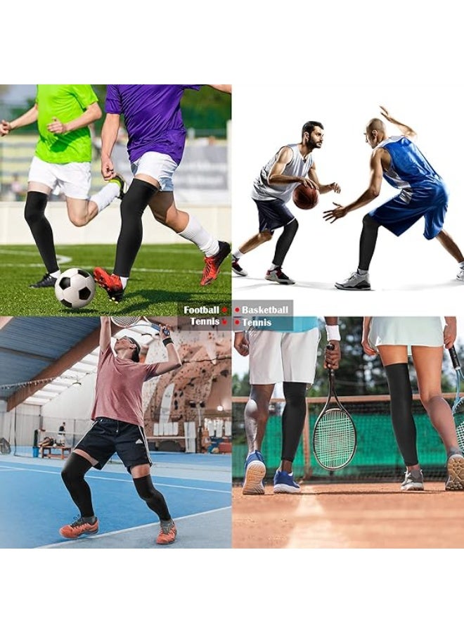 فاييت زوجان من أكمام الساق الضاغطة القابلة للتنفس، ودعم طويل للركبة والساق مع حماية من الأشعة فوق البنفسجية، وأكمام رياضية غير قابلة للانزلاق للجري وركوب الدراجات وكرة القدم وكرة السلة - Image 3