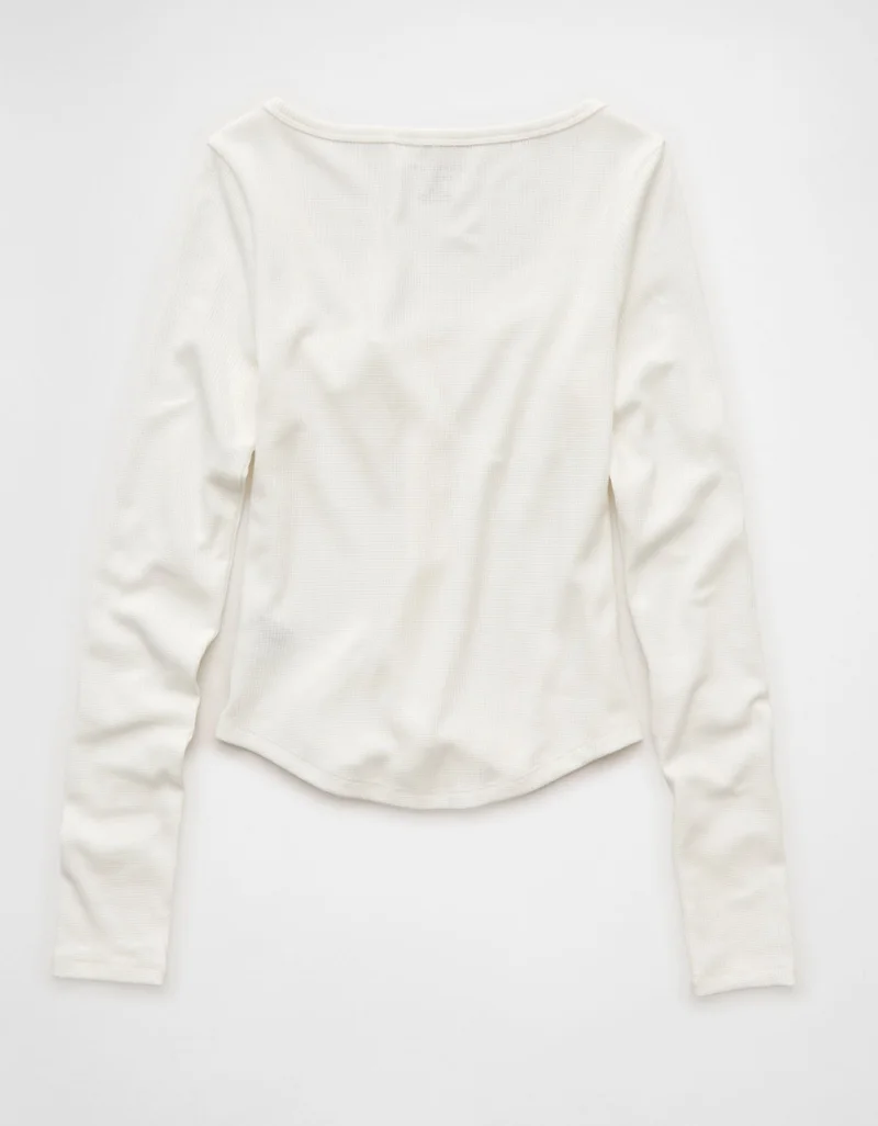 American Eagle  AE Waffle Long Sleeve Button-Up Tee for Women | Best Price UAE