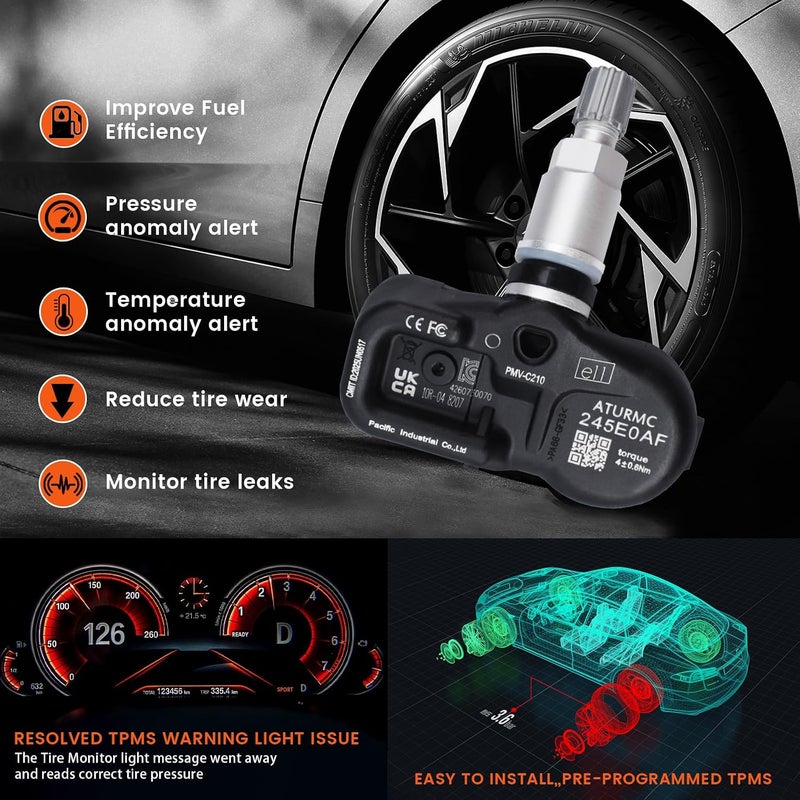 مجموعة من 1 مستشعر TPMS لمراقبة ضغط الإطارات 433MHz متوافق مع C-Concept Jesi Forester XV Levorg Trecht Outback Impreza Chipeng Absorbing Lion بديل لـ # 28103FJ000 - Image 3