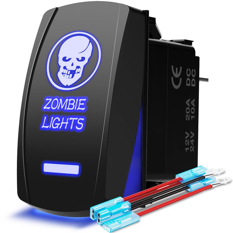 MicTuning MIC-LSK1 Zombie Lights Symbol Rocker Switch On-Off LED Light, 20A, 12V, Blue - Image 1