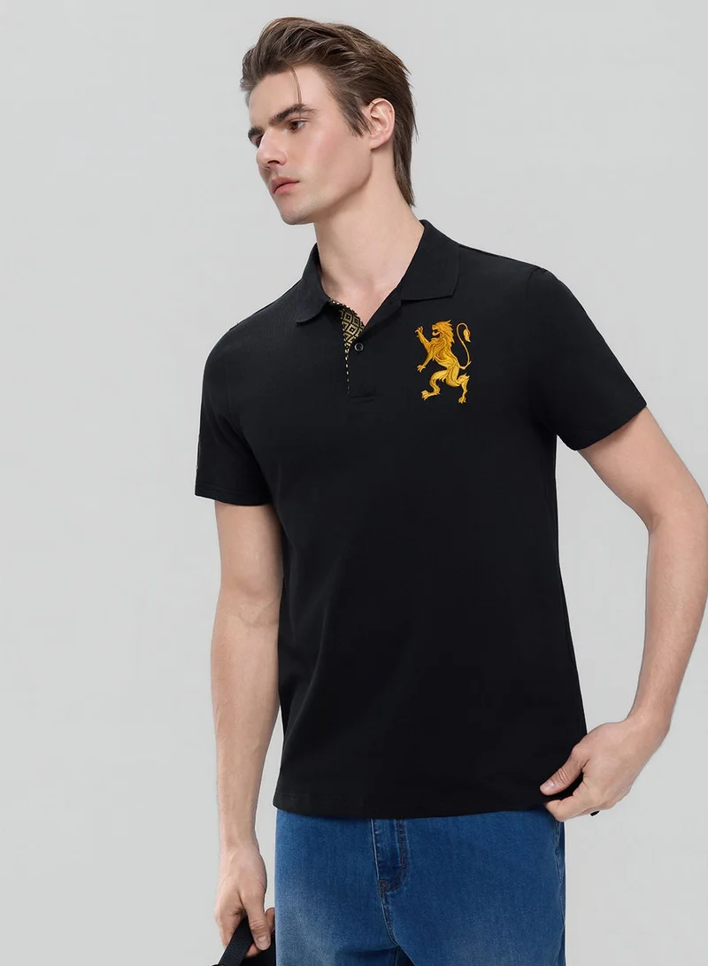 جيوردانو Men’s Cotton Pique Polo with 3D Lion Embroidery